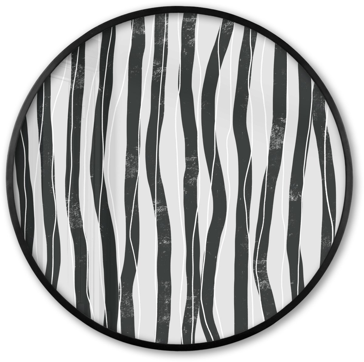 FrameYourWall Poster in lijst Rond - Fotolijst 80x80 cm - Posters - Kunst - Abstract - Lijnen - Zwart - Wit - Ronde posterlijst zwart - Decoratie - Wanddecoratie woonkamer - Muurdecoratie slaapkamer