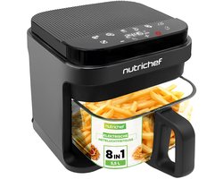 Nutrichef Airfryer 5,5 L – 8-in-1 Kookmodi, Transparante Kom, Nauwkeurige Temperatuur & Timer – Zwart