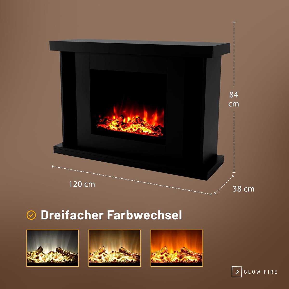 Elektrische Sfeerhaard met Verwarming – TasalFurniture TARVOS Luxe Vrijstaande Haard 1500W – LED Vuur in 3 Kleuren, Realistisch 3D Vuurbeeld, Houtdecoratie, Timer, Afstandsbediening, Knisperend Geluid, Oververhittingsbeveiliging – Modern Zwart Design