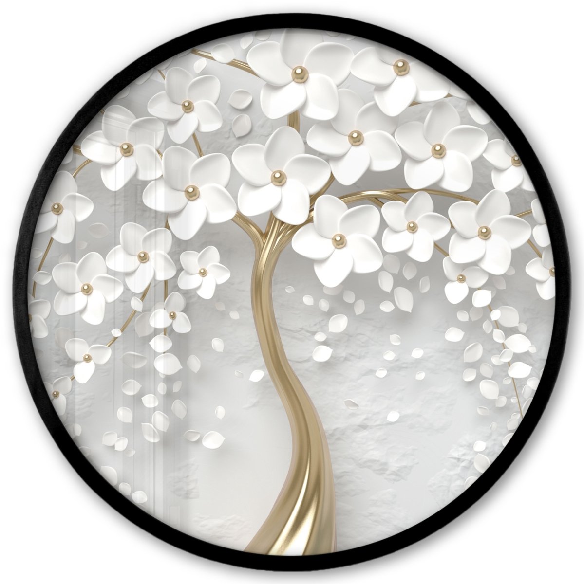 FrameYourWall Poster in lijst Rond - Fotolijst 40x40 cm - Posters - Boom - Wit - Abstract - Bloem - Goud - Ronde posterlijst zwart - Decoratie - Wanddecoratie woonkamer - Muurdecoratie slaapkamer