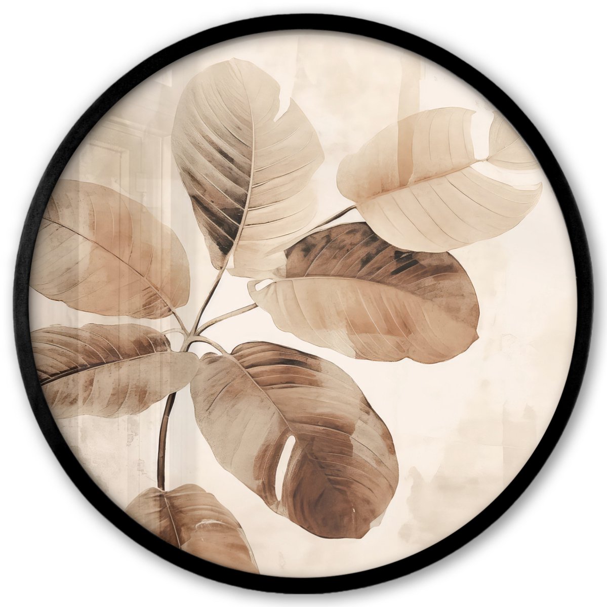FrameYourWall Poster in lijst Rond - Fotolijst 40x40 cm - Posters - Gedroogde plant - Natuur - Bruin - Planten - Ronde posterlijst zwart - Decoratie - Wanddecoratie woonkamer - Muurdecoratie slaapkamer Naturals - Bladeren