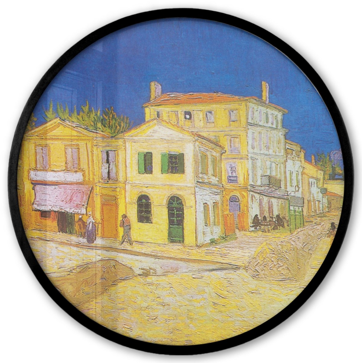 FrameYourWall Poster in lijst Rond - Fotolijst 40x40 cm - Posters - Het gele huis - Vincent van Gogh - Ronde posterlijst zwart - Decoratie - Wanddecoratie woonkamer - Muurdecoratie slaapkamer Multicolor