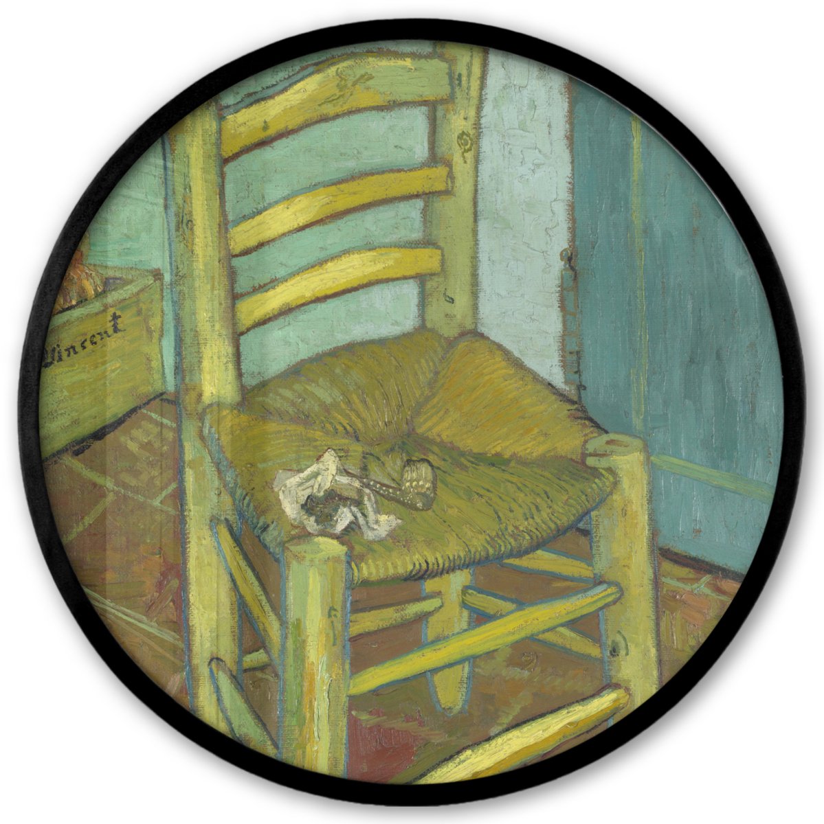 FrameYourWall Poster in lijst Rond - Fotolijst 40x40 cm - Posters - Vincents stoel - Vincent van Gogh - Ronde posterlijst zwart - Decoratie - Wanddecoratie woonkamer - Muurdecoratie slaapkamer Multicolor