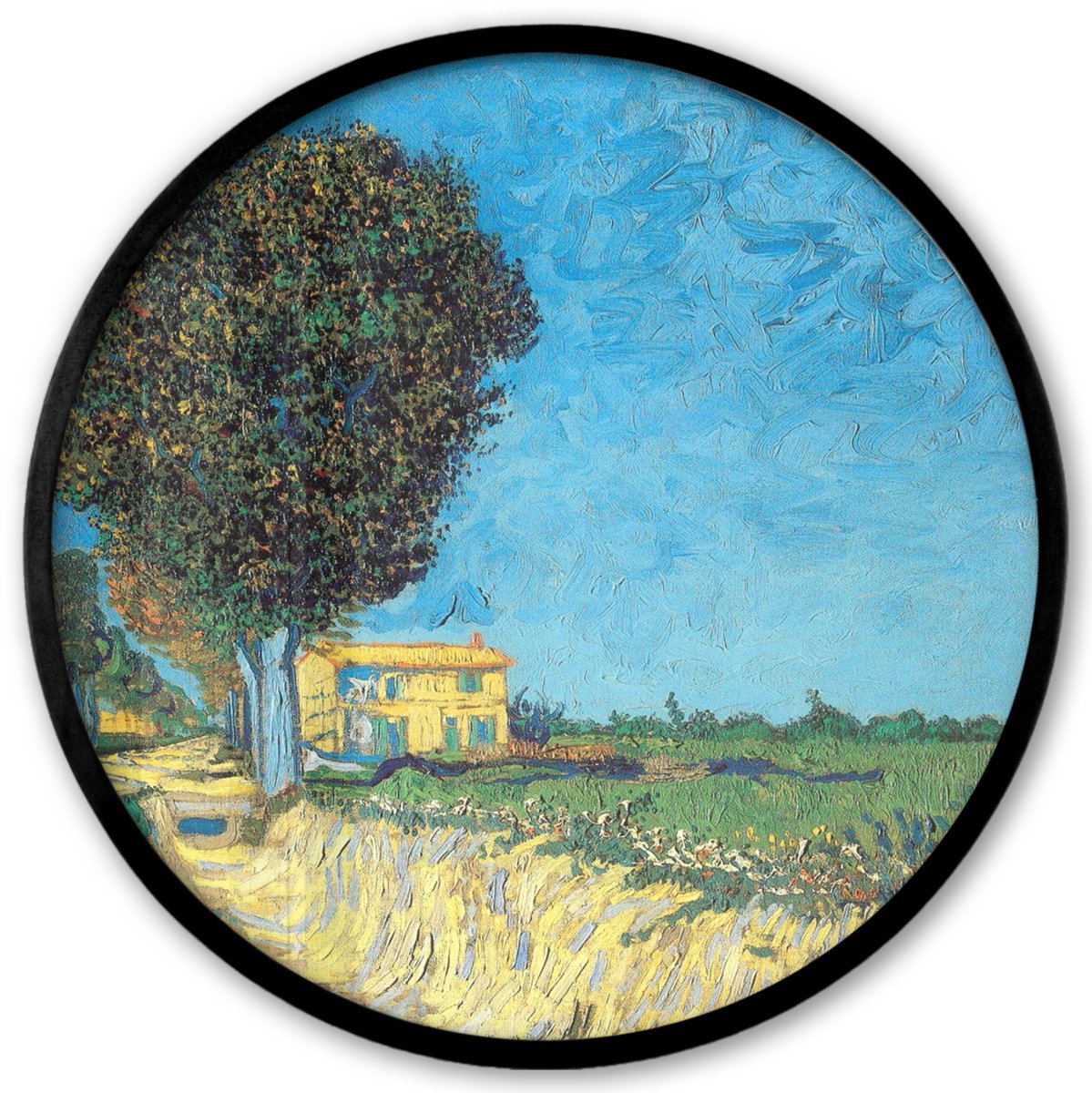 FrameYourWall Poster in lijst Rond - Fotolijst 40x40 cm - Posters - De laan vlakbij Arles - Vincent van Gogh - Ronde posterlijst zwart - Decoratie - Wanddecoratie woonkamer - Muurdecoratie slaapkamer Multicolor