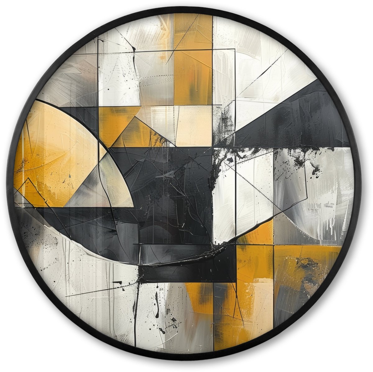 FrameYourWall Poster in lijst Rond - Fotolijst 60x60 cm - Posters - Abstract - Kunst - Geometrisch - Aesthetic - Ronde posterlijst zwart - Decoratie - Wanddecoratie woonkamer - Muurdecoratie slaapkamer Abstract - Vormen