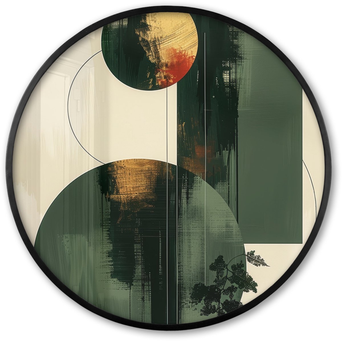 FrameYourWall Poster in lijst Rond - Fotolijst 60x60 cm - Posters - Kunst - Cirkels - Modern - Abstract - Ronde posterlijst zwart - Decoratie - Wanddecoratie woonkamer - Muurdecoratie slaapkamer Groen