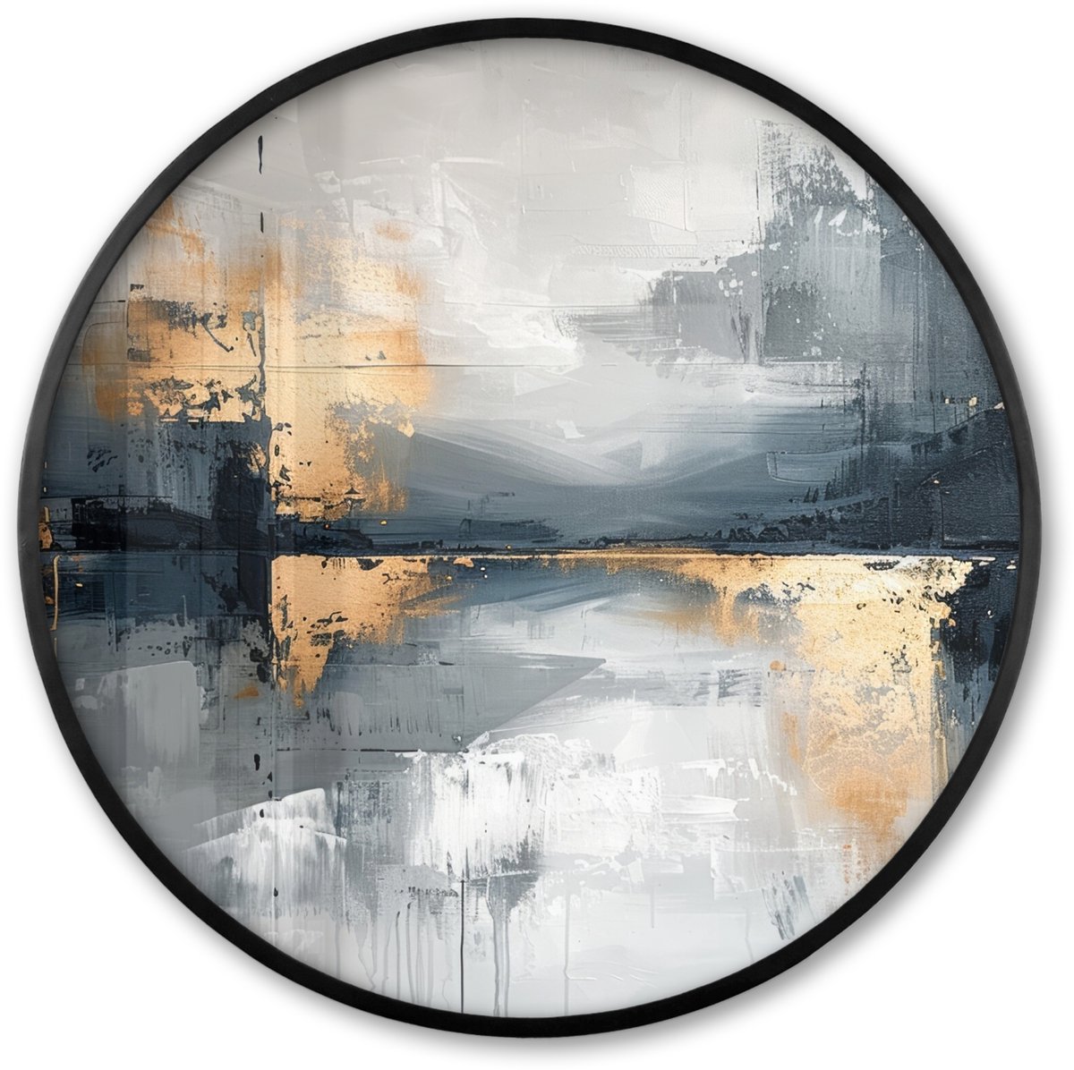 FrameYourWall Poster in lijst Rond - Fotolijst 80x80 cm - Posters - Abstract - Verf - Kunst - Goud - Ronde posterlijst zwart - Decoratie - Wanddecoratie woonkamer - Muurdecoratie slaapkamer