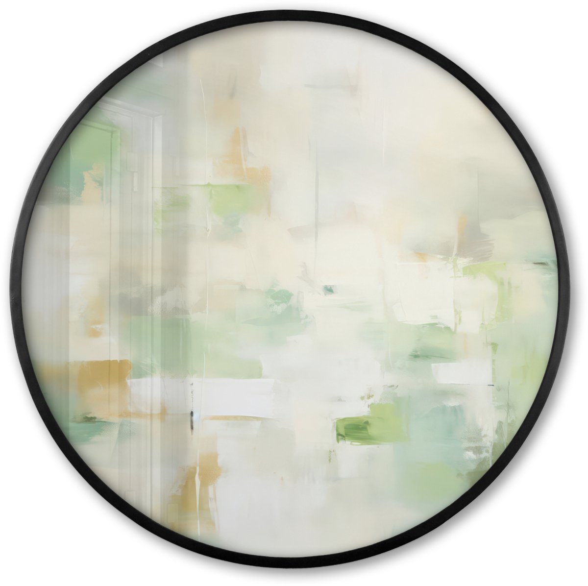 FrameYourWall Poster in lijst Rond - Fotolijst 60x60 cm - Posters - Abstract - Kunst - Wit - Groen - Modern - Ronde posterlijst zwart - Decoratie - Wanddecoratie woonkamer - Muurdecoratie slaapkamer
