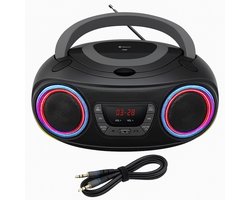 Denver Draagbare Bluetooth Radio CD Speler - Kinderen & Volwassenen & Ouderen - Lichteffecten - Boombox - AUX - FM - Noodradio- Werkt ook op Batterijen - Keuken -Zwart