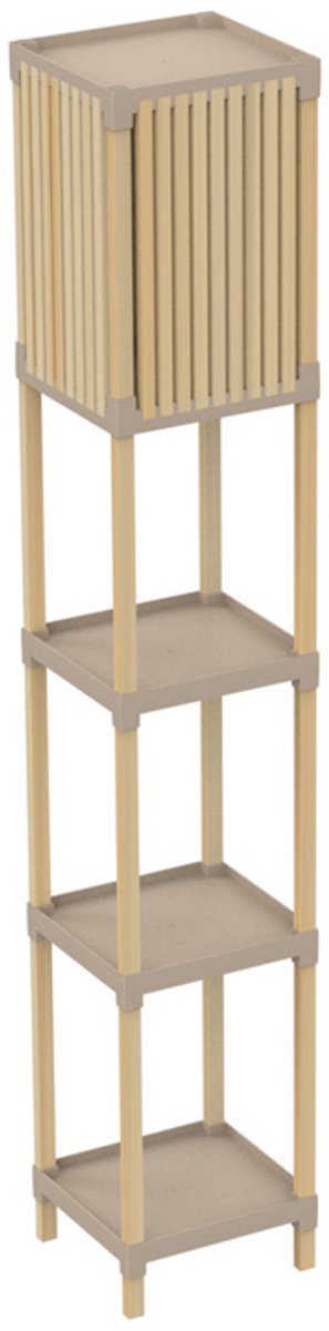 Fixwood Houten Staande Lamp met 3 Planken – Scandinavisch Design – Etagère Vloerlamp – Hout & Linnen – Warm Wit Licht – Voor Woonkamer, Slaapkamer of Kantoor