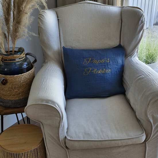 kussenhoes papa plekkie blauw mokka 50x50 met vulling