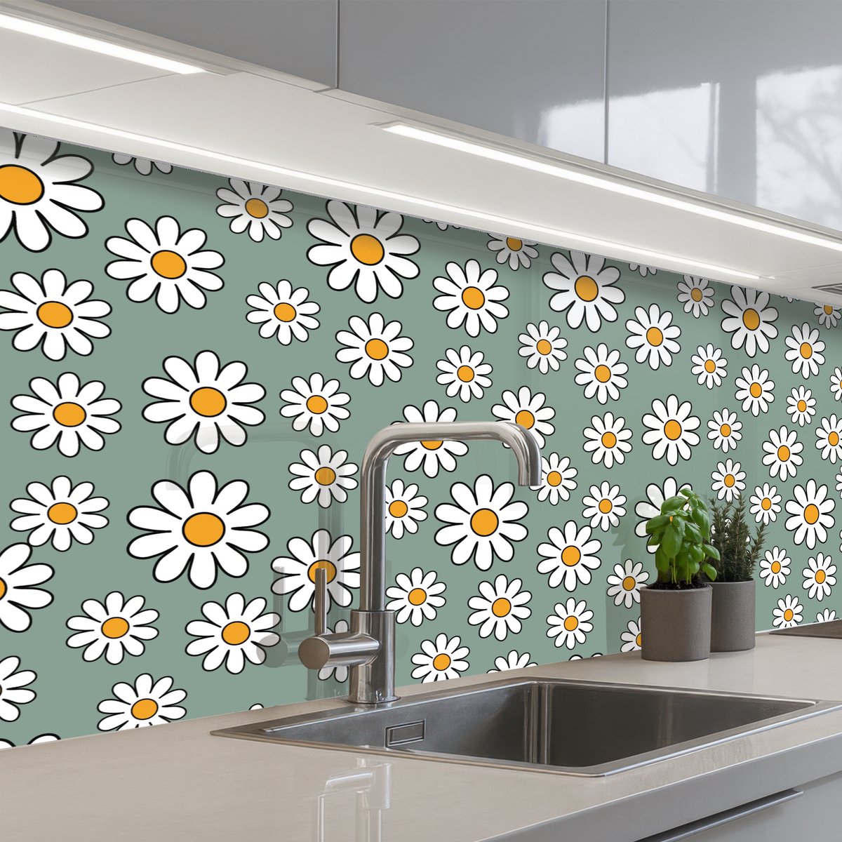 Keuken achterwand 150x80 cm - Spatscherm zelfklevend Patronen - Vintage - Bloemen - Madelief - Muurbeschermer - Spatwand fornuis