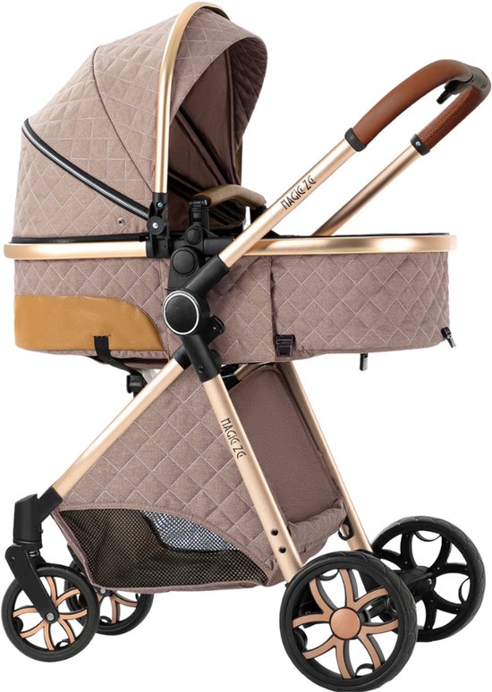 PawHut Opvouwbare kinderwagen, 2-in-1, afneembare reiswieg, 4 wielen, met rem, 600D Oxford-stof, 81 x 58 x 97,5 cm, grijs