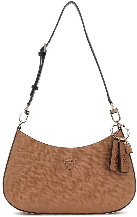 Guess Adelasia Zip Top Crescent Shoulder Bag, Tan