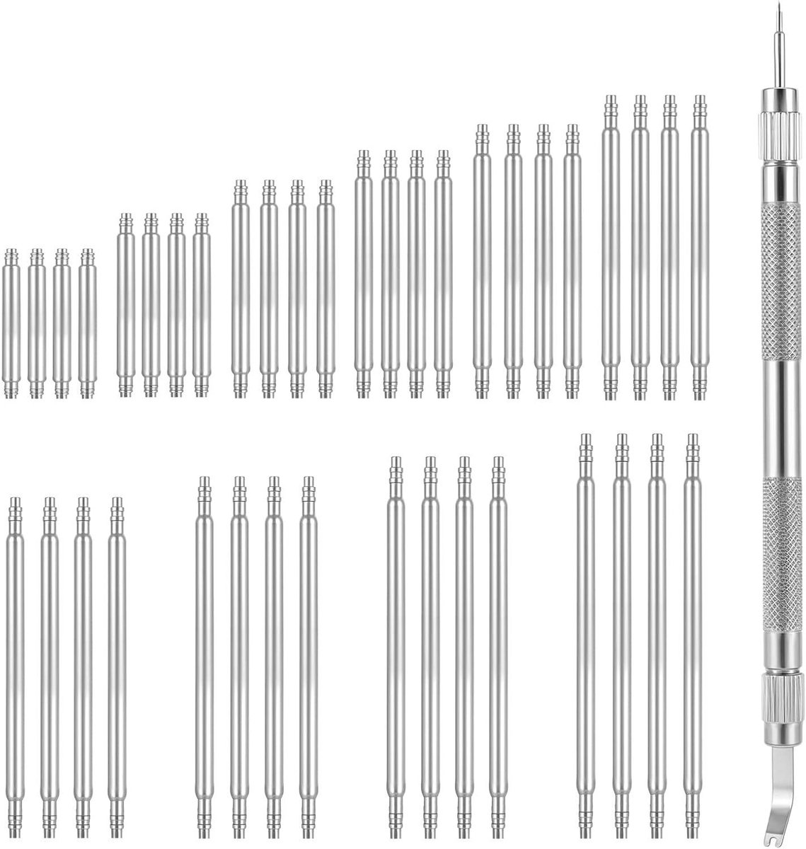 Allecto plus - Horlogeband Reparatie Tool Kit voor Horloge Band Verwijdering en Reparatie - RVS Horloge Pin Removal Tool met Spring Bars - Link Aanpassing - 5.31 Inch lengte - Voor Horlogeband Vervanging - 8mm-26mm Maten - Inclusief 40 stuks.