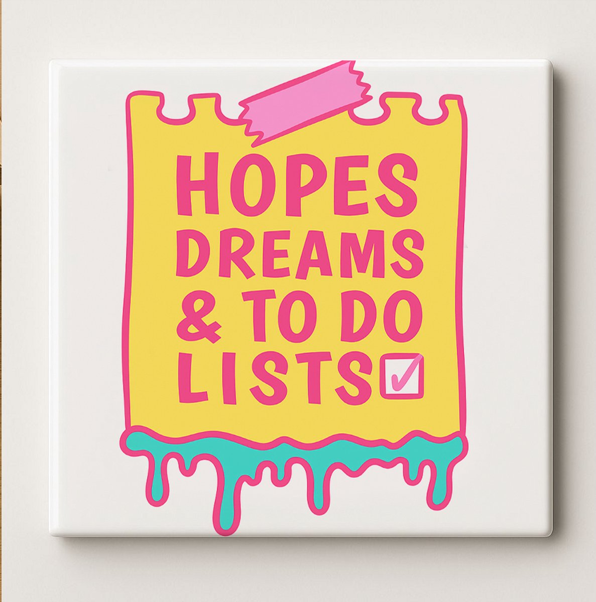 Nevolis Hopen, Dromen & To-Do Lijstjes Tegel 15x15cm – Kleurrijke Motiverende Keramische Wanddecoratie – Leuk Cadeau voor Kantoor of Thuis Inspiratie Multi Color
