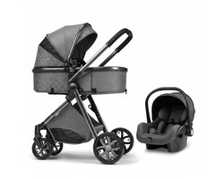 3-in-1 Kinderwagen met Autostoel – Luxe Combi Buggy – Donkergrijs
