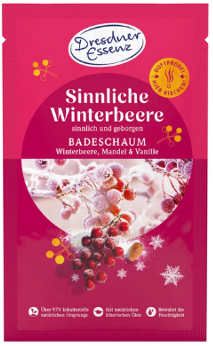 Kerst Badschuim Sinnliche Winterbeere | Winterbes, Amandel & Vanille | 1x 60g | Badschuim Wintergeur Dresdner Essenz - Speciaal voor de wintermaanden