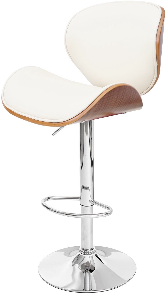 MCW Foxrock barkruk, barkruk, houten gebogen hout retro design ~ walnoot look, crème kunstleer