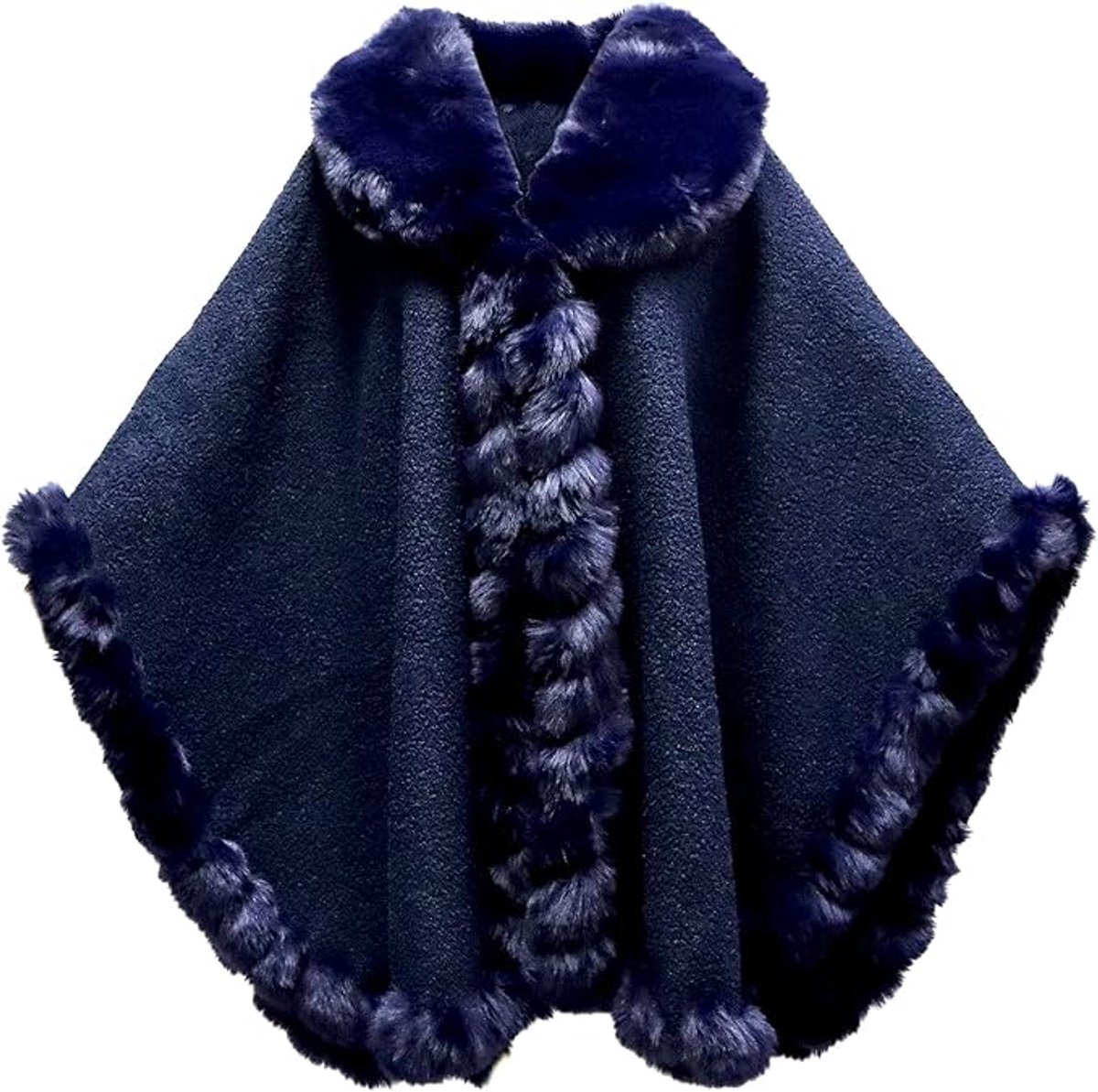 Dames Faux Konijn Bont Cardigan Mantel Poncho Winter Losse Cape Warme Sjaal Wrap - lengte 120 cm, breedte 80 cm - One size - Navy