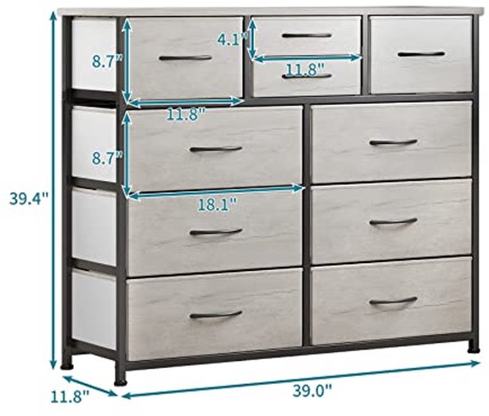 HOKEEPER Commode, sideboard met 4 stoffen laden, smalle