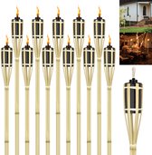 LZQ 12 Stuks Bamboe Tuinfakkels Bamboe Fakkels Voor Buiten Tuinfakkel Natuurlijke Sfeervolle Fakkel Olie Fakkels Tuin Hoogte 90 Cm Met Doekje Lampenolie Voor Fakkels Nakkervulbaar Tuindecor Olie Lamp