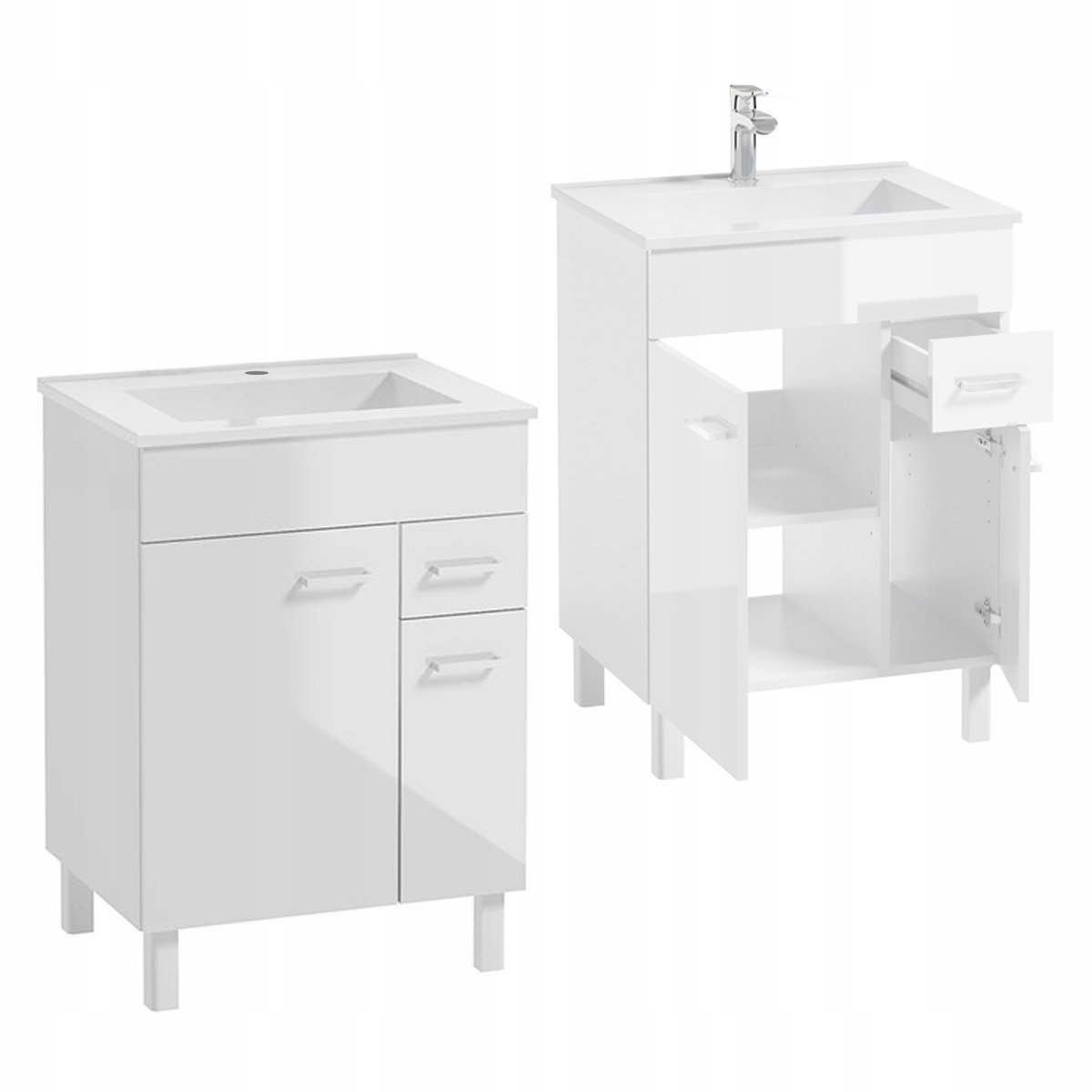 STAMAR - Badkamerkast 59cm met Wastafel + Lade - Badkamermeubel - Wit