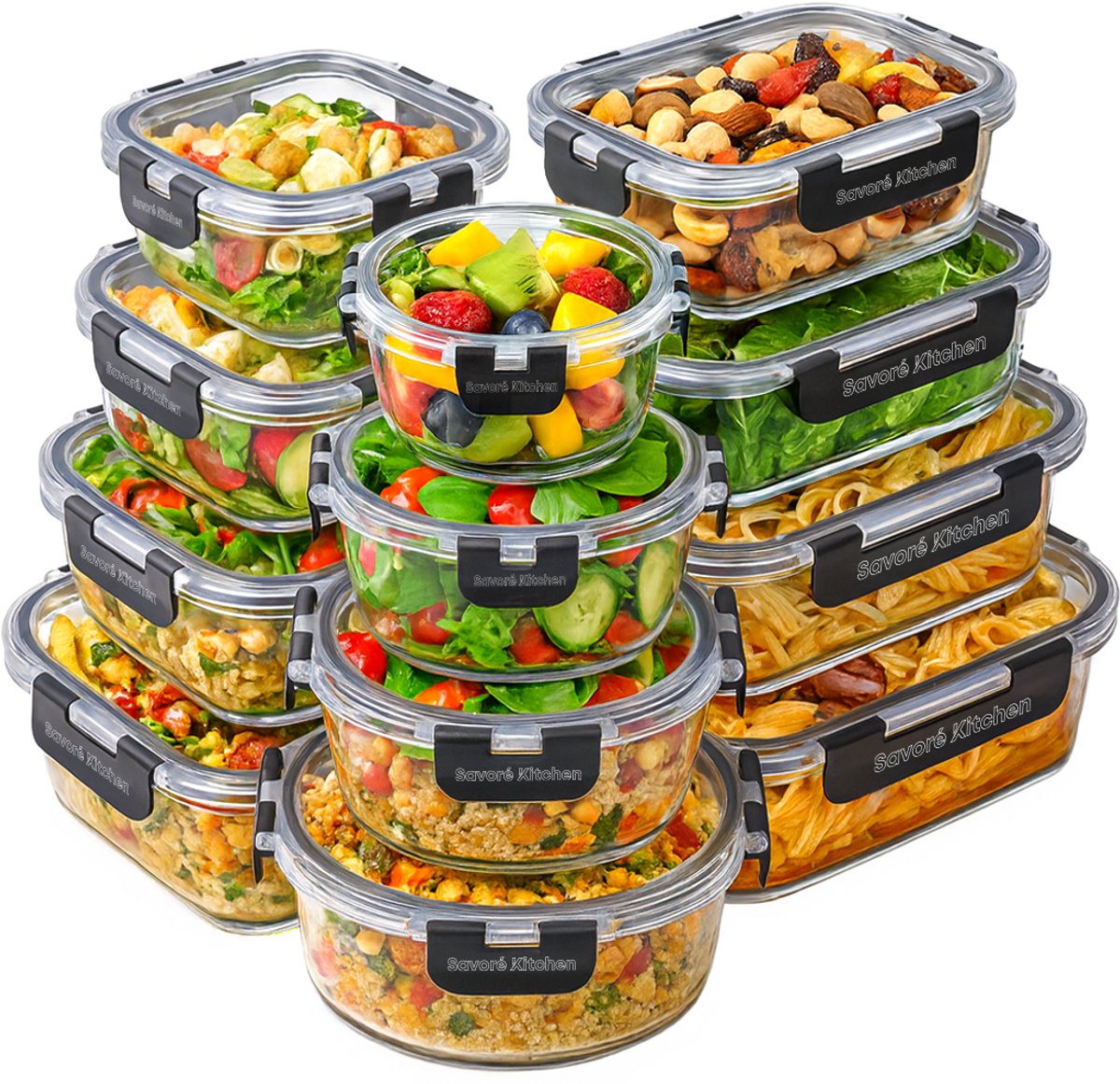 Savoré Kitchen Vershoudbakjes Set - Glas 12 stuks- Luchtdicht - Meal Prep Bakjes – Diepvriesbakjes - Set — afbeelding 1