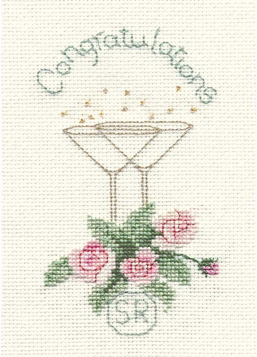 Bothy Threads borduurpakket wenskaart rozen en champagne CDG12 telpatroon incl. passe-partout, kaart en envelop