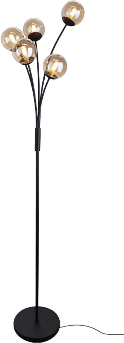 Olucia - STACY - Vloerlamp - Amber / Zwart - Vorm: Cilinder