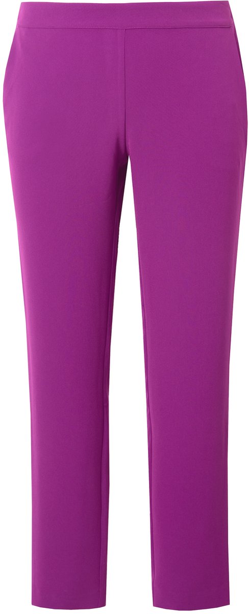 Ulla Popken - Dames - Acetaat broek smalle pijp comfortabele tailleband - Braambes - Maat 56
