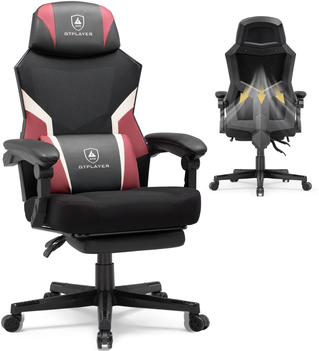 Gamestoel - Ergonomische Bureaustoel Verstelbaar - Game Stoel - Gaming Chair - Rood-wit