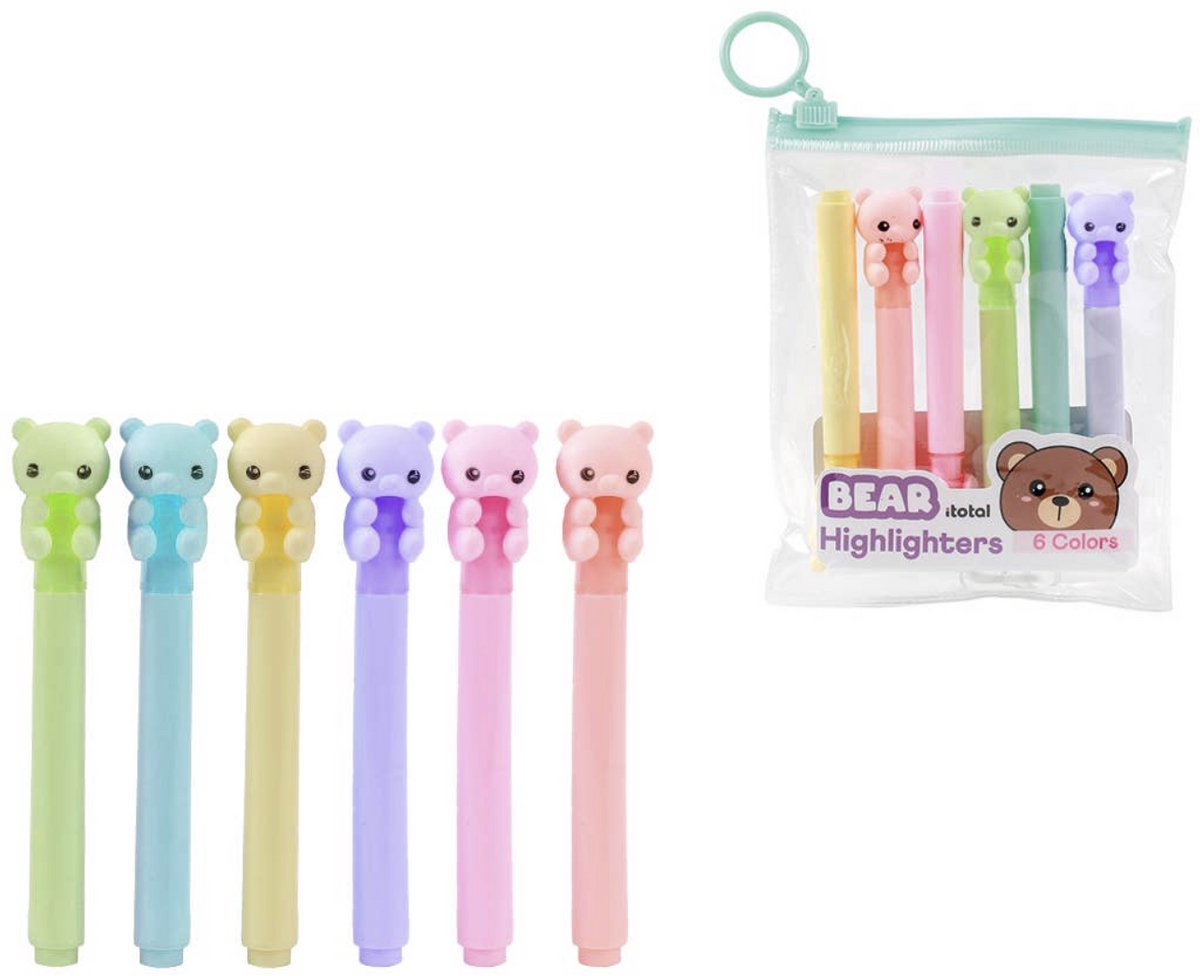 iTotal Mini highlighters markeerstiften "Teddy Bear MACARON" set van 6 colours 1.8x1.5x10.0cm 46gr