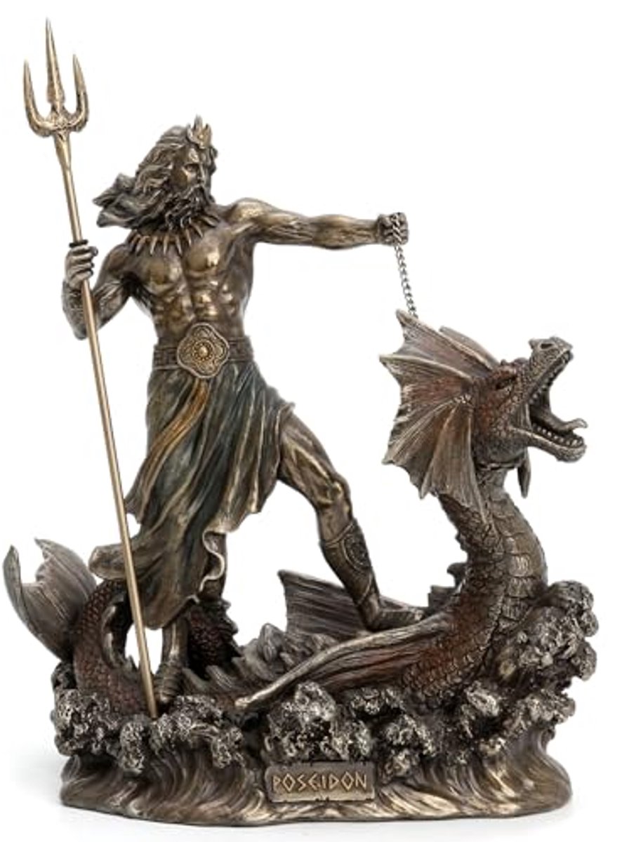 Standbeeld van Poseidon op Hippocampus met drietand - Decoratieve Sculptuur
