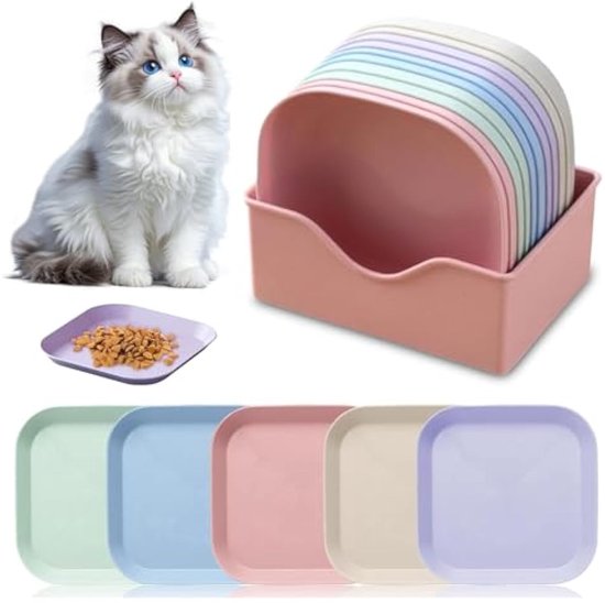 12 stuks Platte Voerbak Kattenvoer Kom, Kattenkom, Voerbak voor Katten, Platte Voerbakken, Kattenborden, Drinkbak, voor Droog en Natvoer