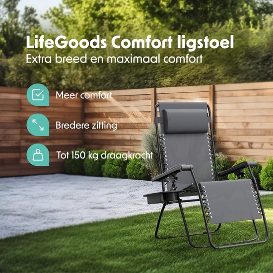 LifeGoods Opvouwbare Tuinstoel - Ligstoel Tuin - 30°-90° Verstelbaar - Metaal - Donkergrijs van Merkloos — afbeelding 2