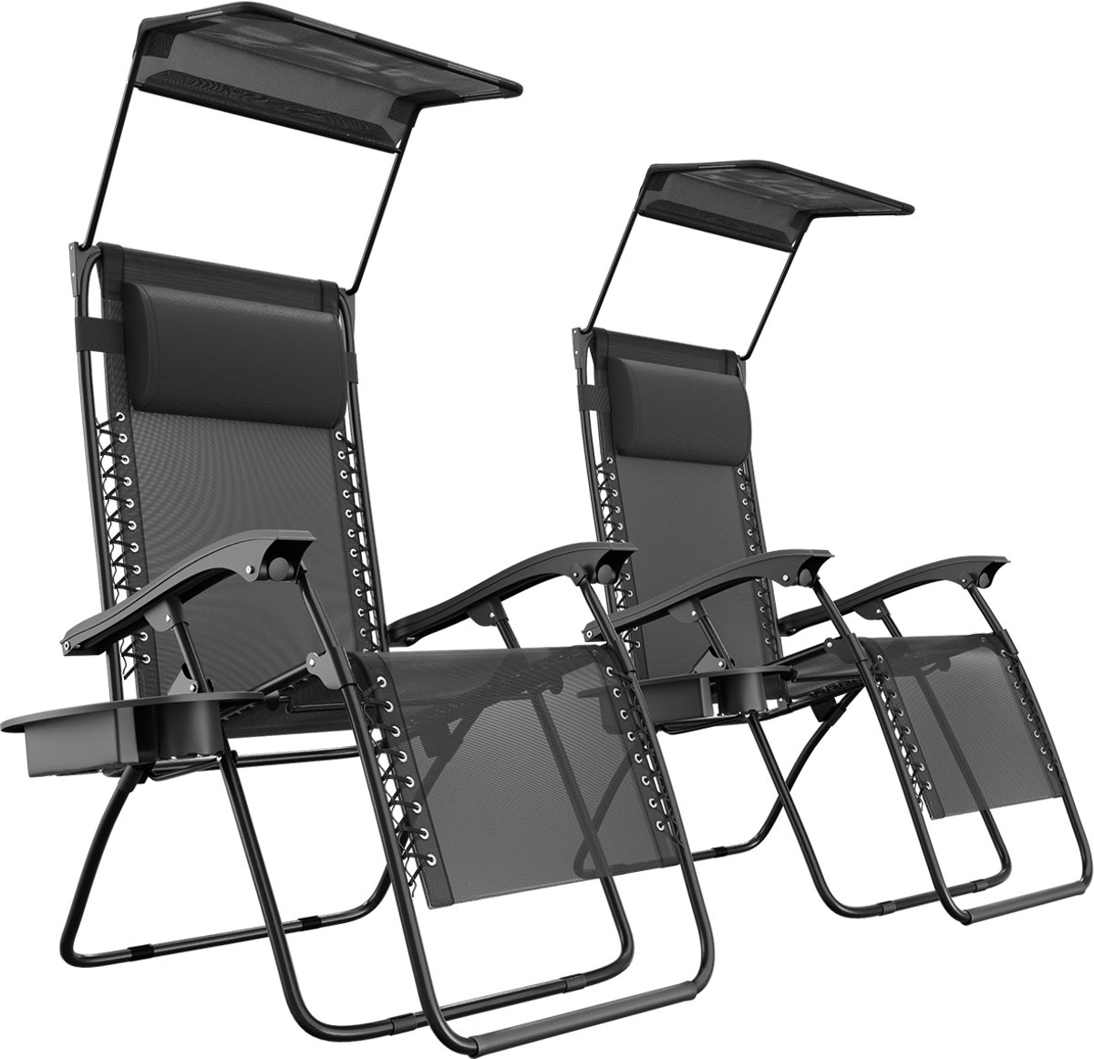 Bol.com LifeGoods Opvouwbare Tuinstoelen - Verstelbaar Zonnescherm - Ligstoel Tuin - 2 Stuks - 30°-90° Verstelbaar - Metaal - Zwart aanbieding