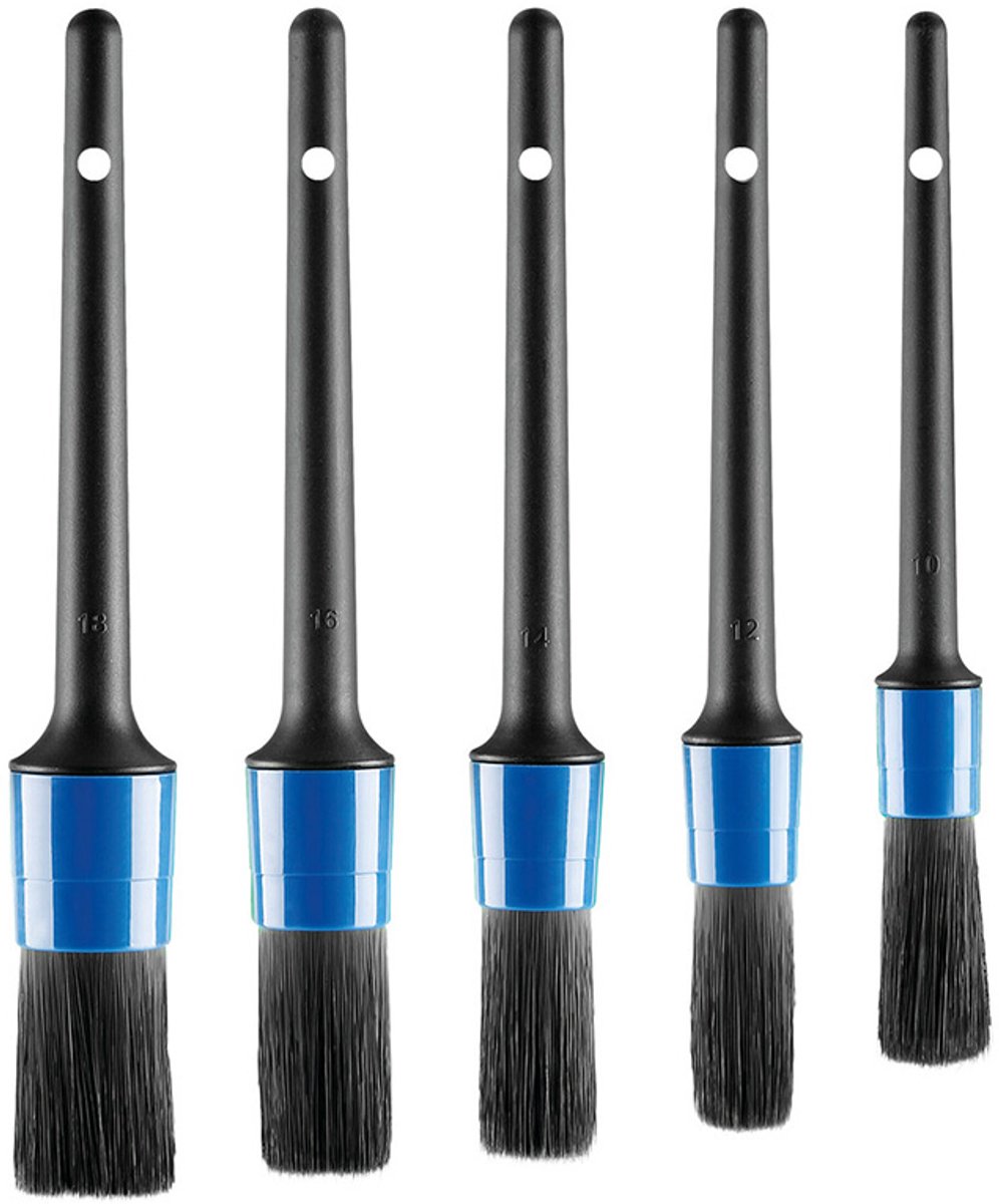 Lampa Pro Detail Kit – 5-delige set professionele detailingborstels – zachte PET+PTB vezels – antikras – met antislip kunststof handgreep – voor dashboard, ventilatie, toetsenborden, knoppen en meer