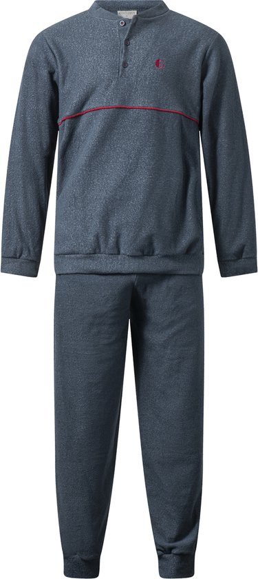 Gentlemen - warme winter heren pyjama 114314 - aangeruwd badstof - donkerblauw met rood - maat M