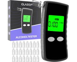 GLAREX® Alcoholtester ProLine - Incl. 25 Extra Mondstukken - Blaastest - Alcoholtesters - Alcoholmeter - Digitaal - Check - CE Gecertificeerd – Wettelijk Toegestaan In Nederland, Frankrijk, België Enz. - 2025 Model