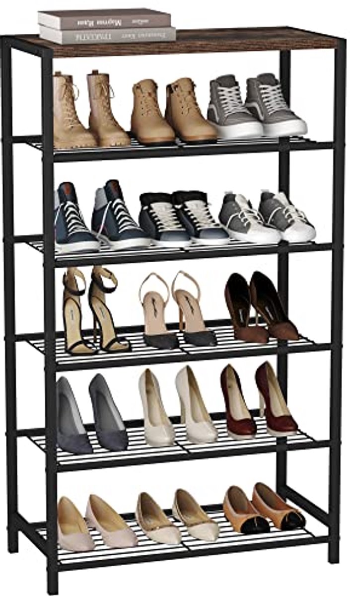 Metaal Schoenenrek - 6 Laags Schoenen Organizer met MDF Bovenplank