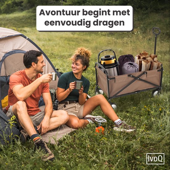 IvoQ Opvouwbare Bolderkar - Bruin - Stevig Stalen Frame - Draagvermogen 80 kg - Compact & Lichtgewicht - Ideaal voor Strand, Camping, Tuin & Boodschappen van Merkloos — afbeelding 4