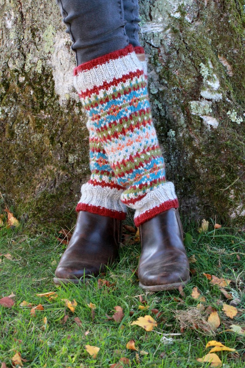 Pachamama - Iona - Wollen beenwarmers - ingebreide patronen - Burgundy - Fair Isle-patronen - Fair trade - 100% wol