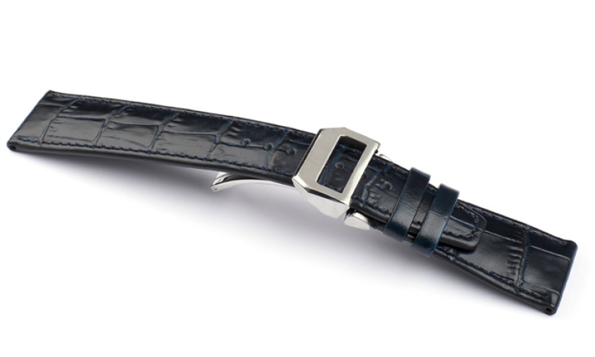 Horlogeband Deployment Donkerblauw - Leer - 22-18mm