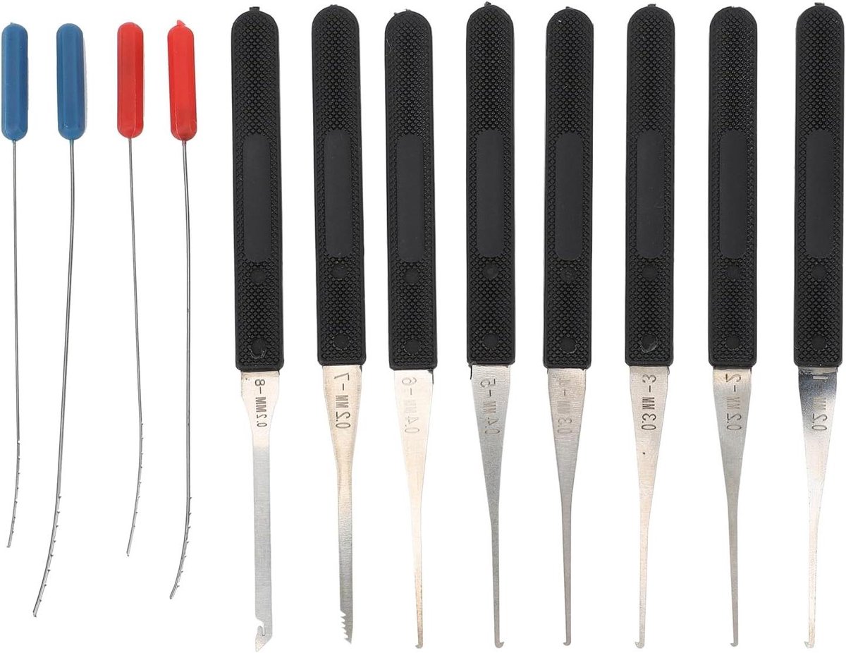 Premium Sleutel Extractor Set - 12 delig voor Gebroken Sleutels Verwijderen en Terminals - Kwalitatieve Veerstaal ABS Gereedschap met Pick en Haak - 0.2 ‑0.4mm