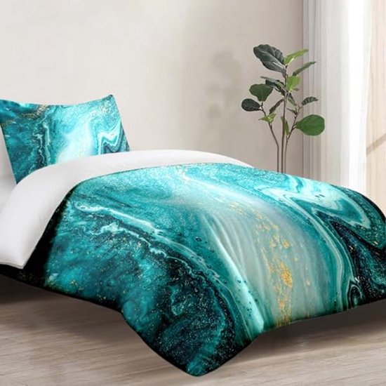 3-delig beddengoed, 180 x 200 cm, luxe marmeren palm, zachte microvezel