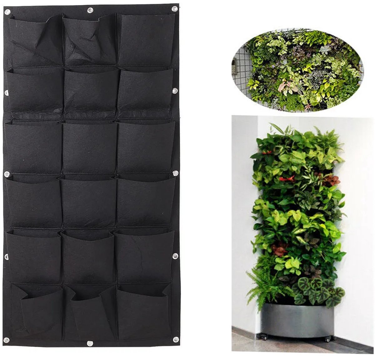 Verticale Tuin - 18 Vakken - plantentoren - verticale moestuin - verticale tuinen - Kweekzak - Kweekbak van Vilt - Plantenbak - Plantenzakken - Hangende Plantenzak - Verticaal Tuinieren - Duurzaam vilt - Waterdicht achterkant - 100x50CM - zwart
