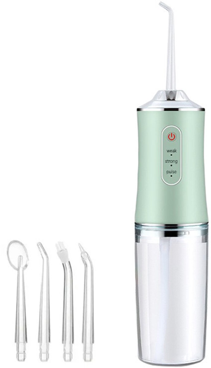 Waterflosser - Waterflosser draadloos - Waterflosser voor tanden - Professionele draadloze waterflossers - Elektrische monddouche - 4 straalpunten - IPX7 waterdicht - Draagbaar en oplaadbaar - Voor thuis en op reis (groen)