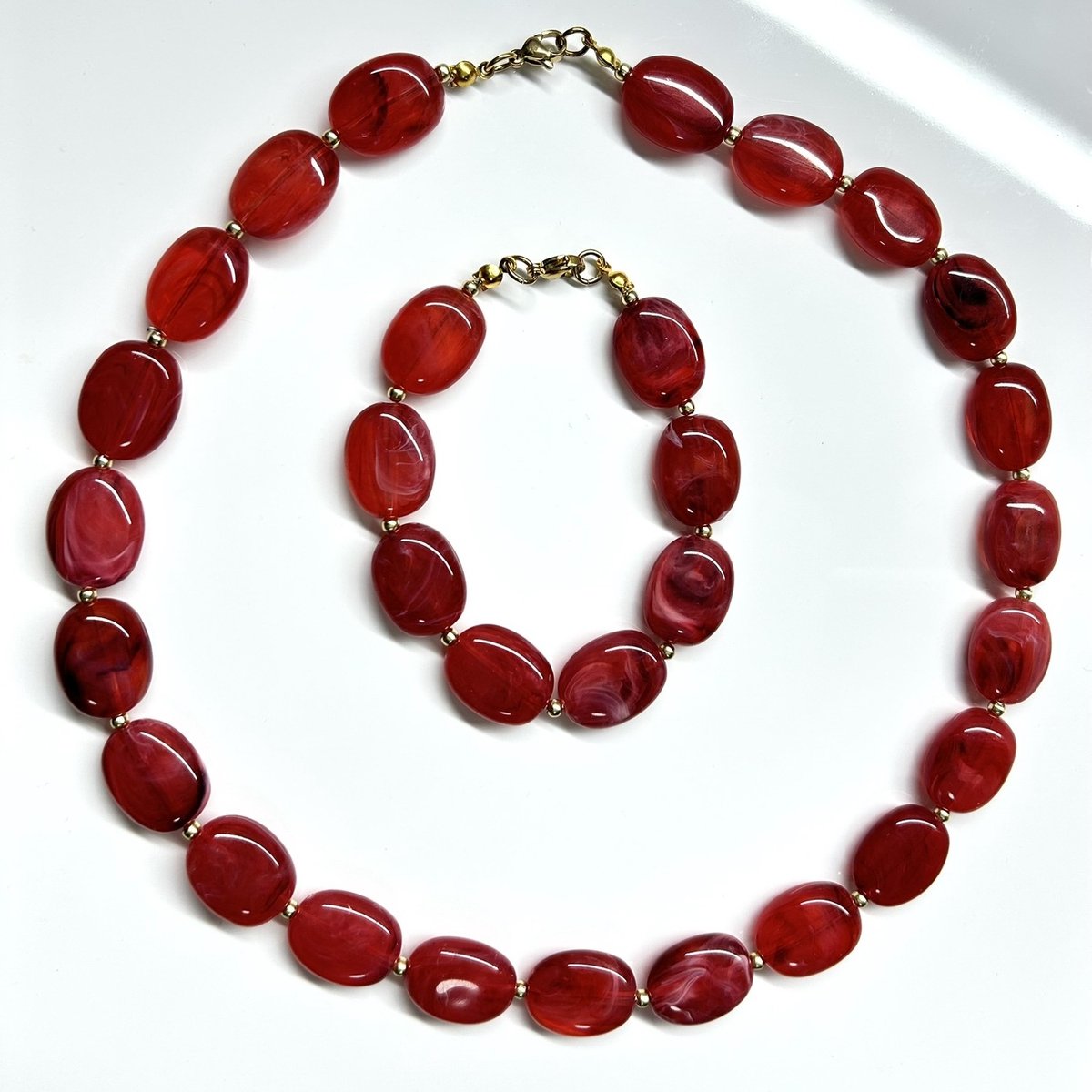 2 love it Vuurblad – Sieradenset – Ketting - Armband - Dames - Rood Roze