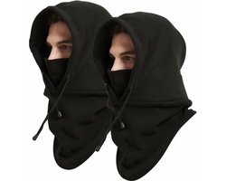 Dubbelwandige Balaclava - Dikke Fleece Hoofdbedekking - Winddicht Warm - 2 Stuks - Skiën Fietsen Zwart